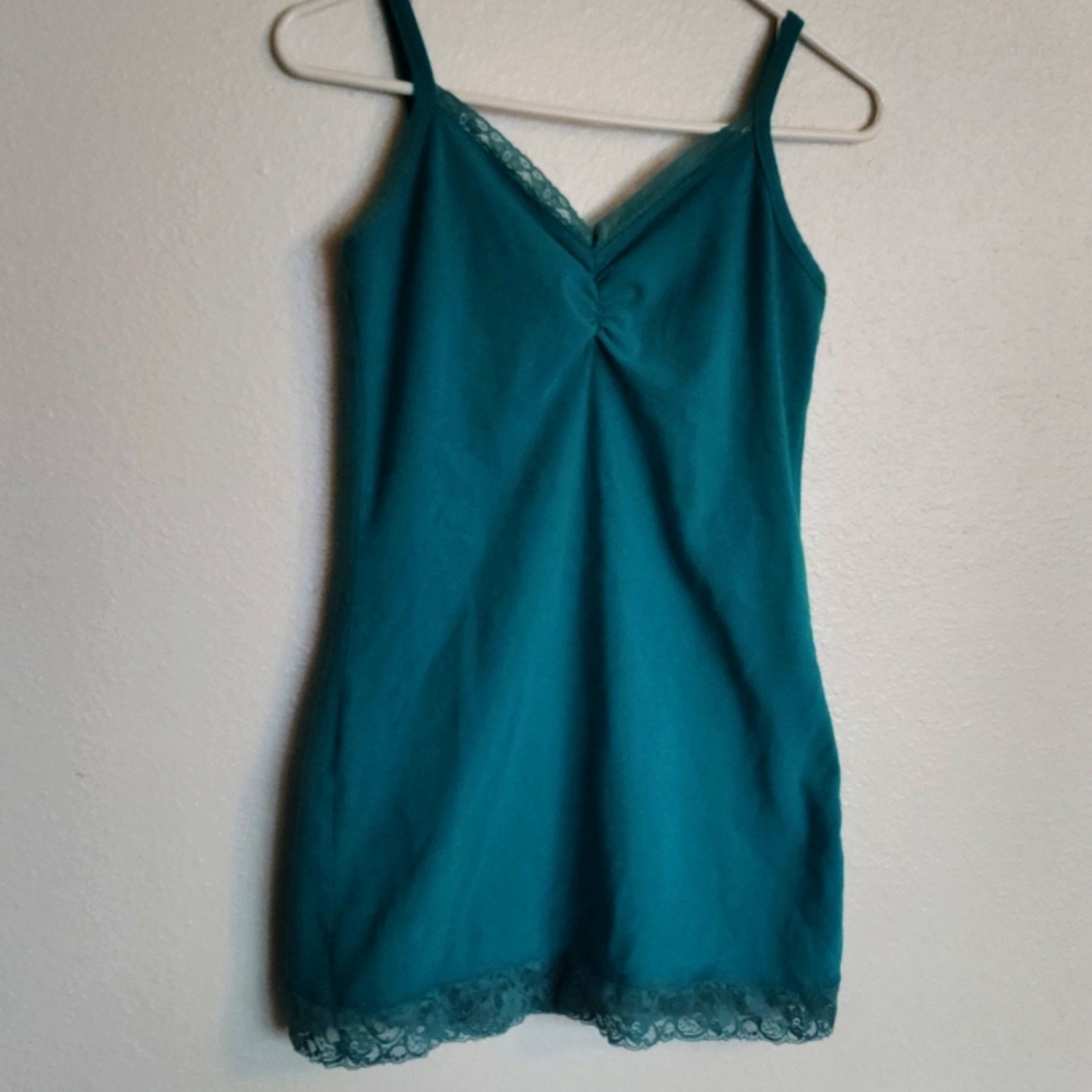 Cotton blend lace tank top turquoise extra large xl